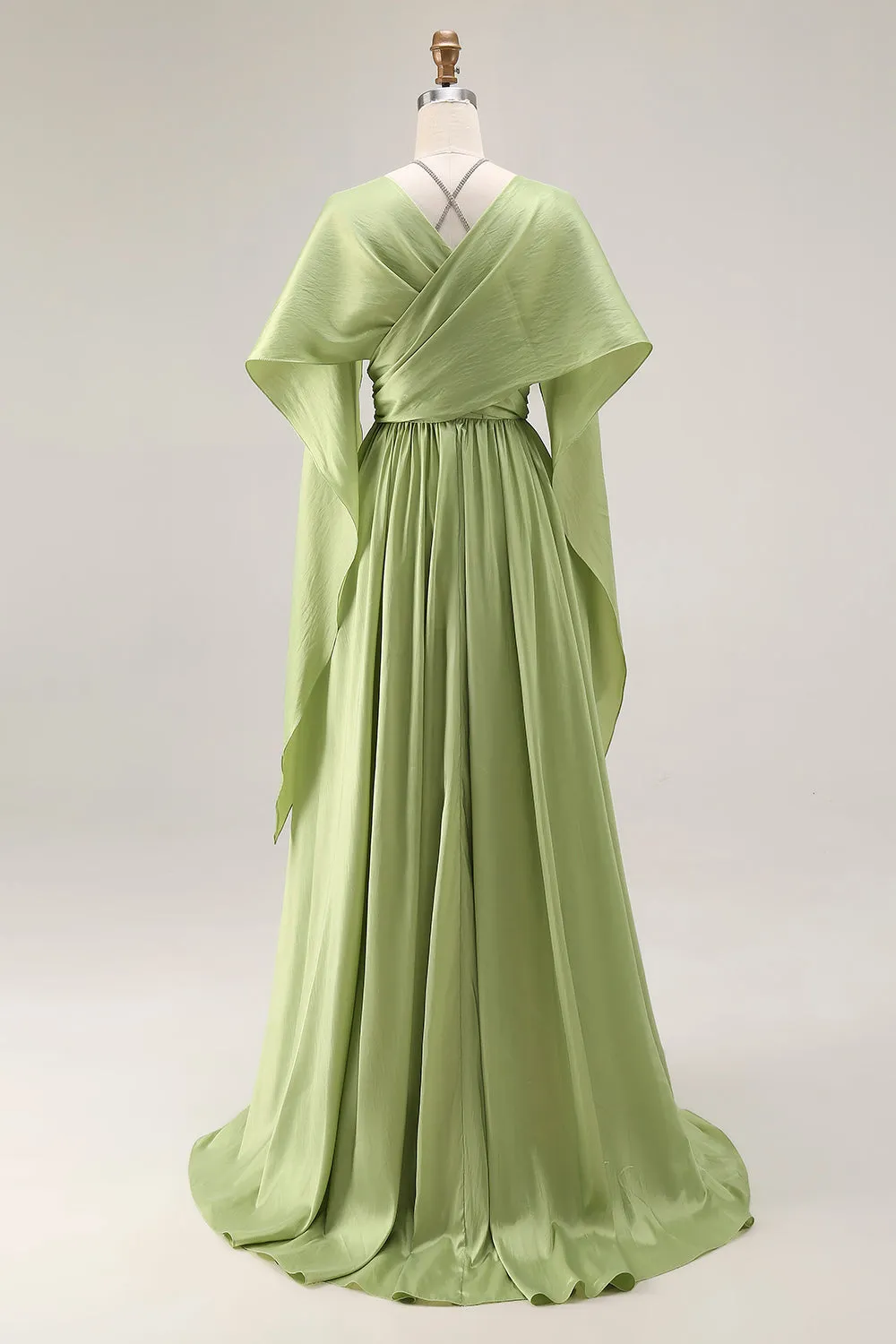 Sage Green A Line Satin Corset Keyhole Long Prom Dress with Cap Sleeves sold by Zapaka product image thumbnail 2