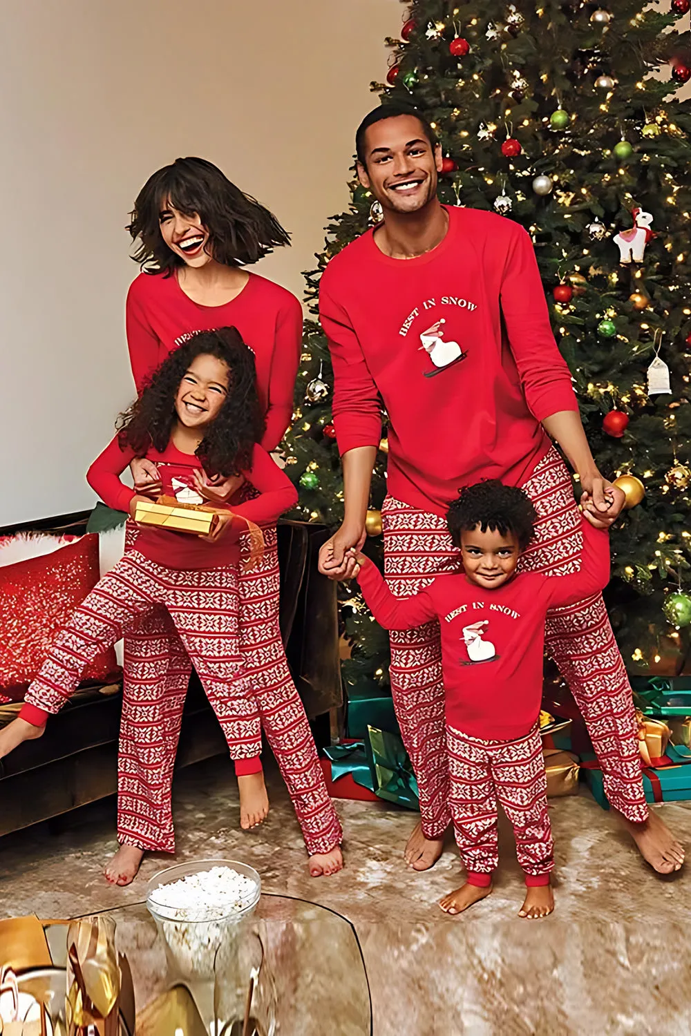 Red Printed Long Sleeve Christmas Family Matching Pajamas sold by Zapaka