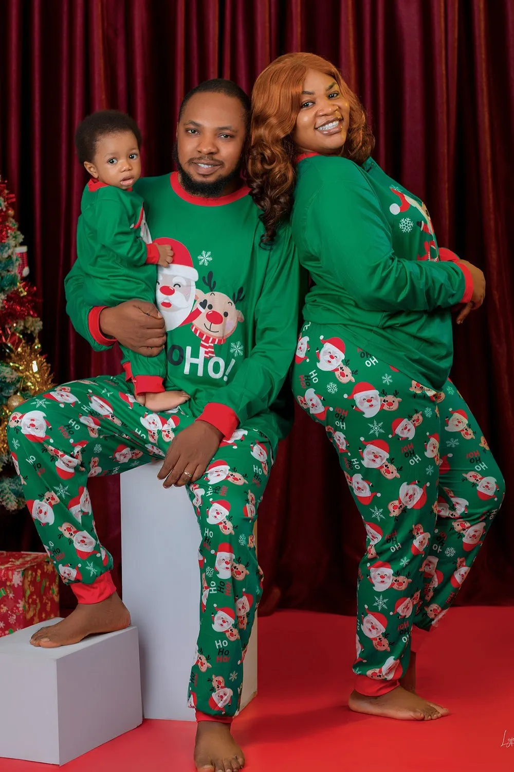 Dark Green Santa Claus Printed Christmas Family Matching Pajamas sold by Zapaka product image thumbnail 2