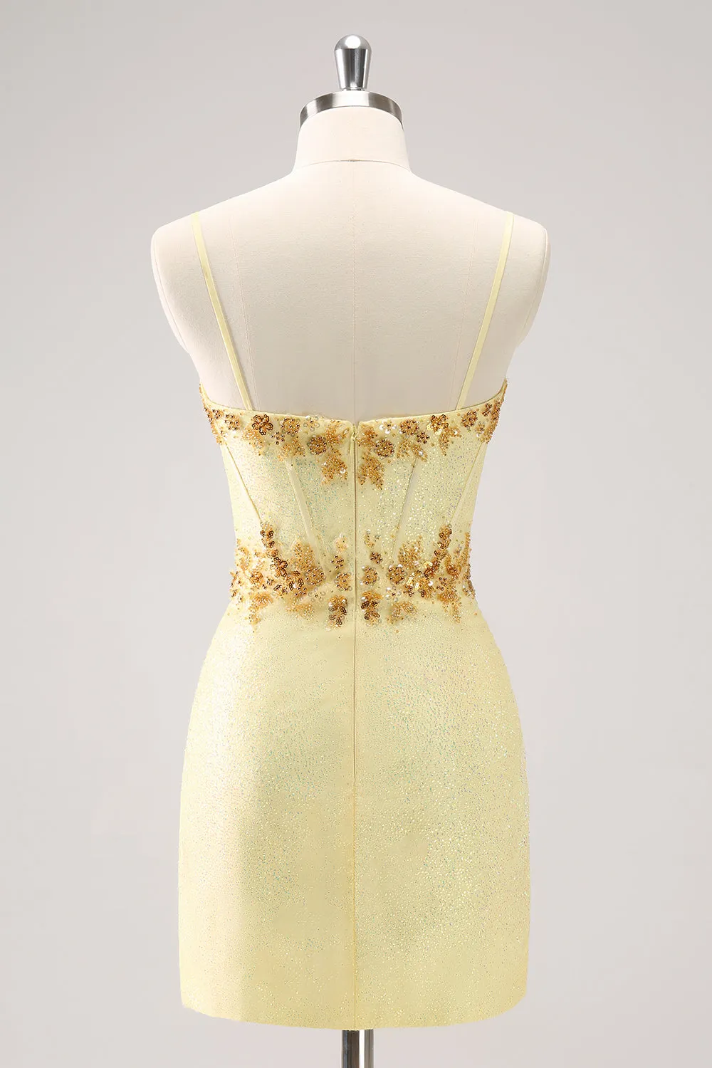 Sparkly Yellow Spaghetti Straps Tight Homecoming Dress with Sequins sold by Zapaka product image thumbnail 2