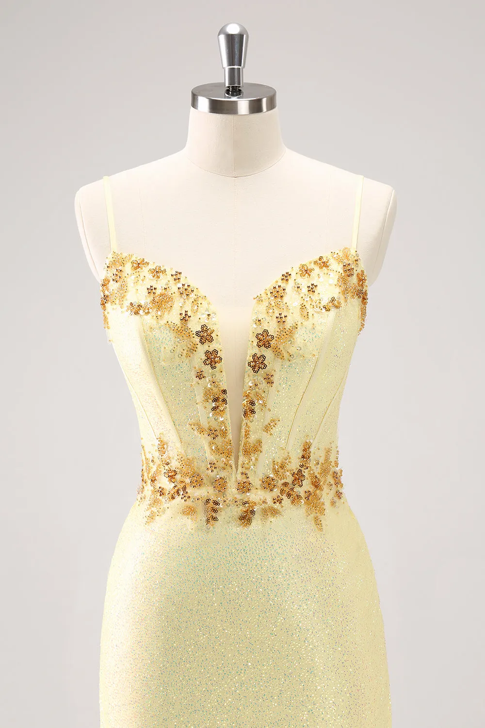 Sparkly Yellow Spaghetti Straps Tight Homecoming Dress with Sequins sold by Zapaka product image thumbnail 4
