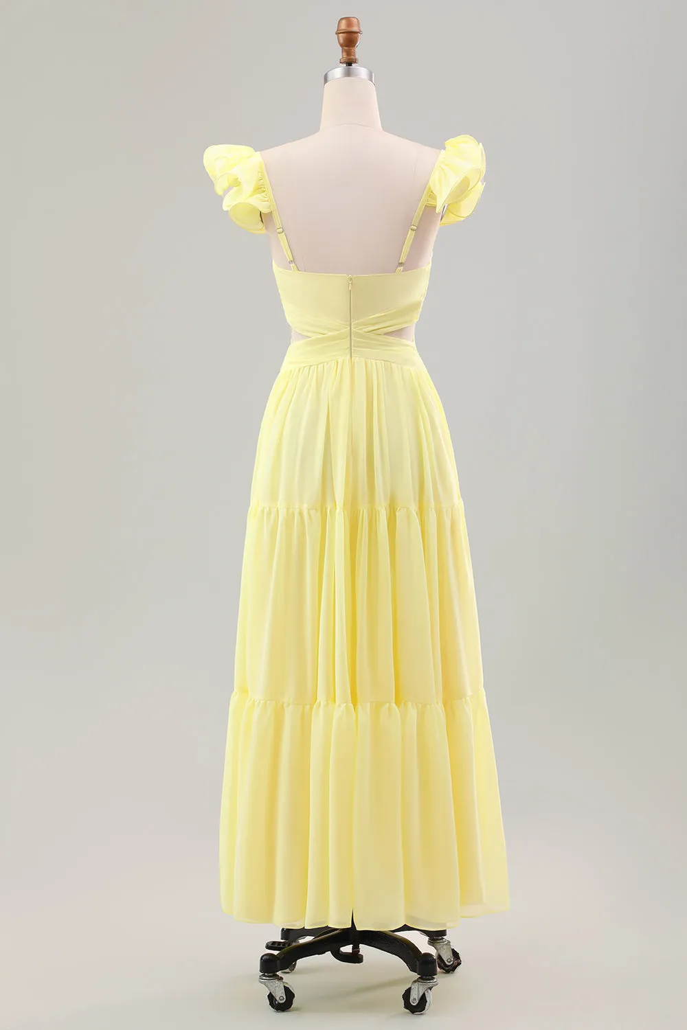 Simple Lemon Yellow A Line Pleated Ruffled Wedding Guest Dress sold by Zapaka product image thumbnail 2