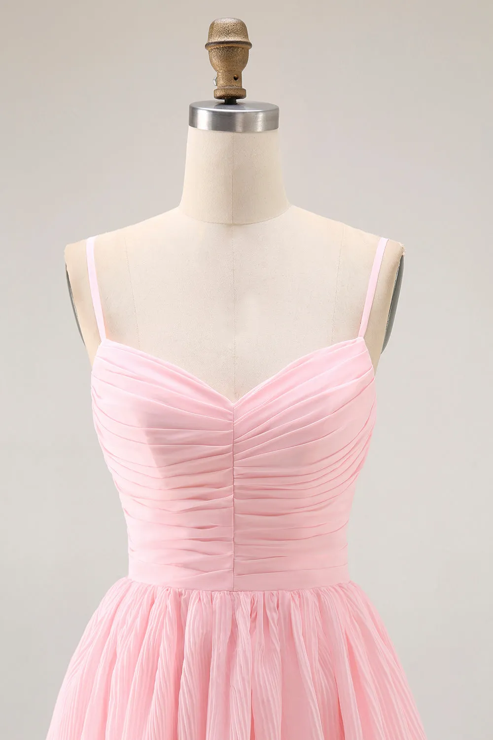 Blush Pink A Line Tiered Chiffon Long Bridesmaid Dress with Ruffles sold by Zapaka product image thumbnail 4