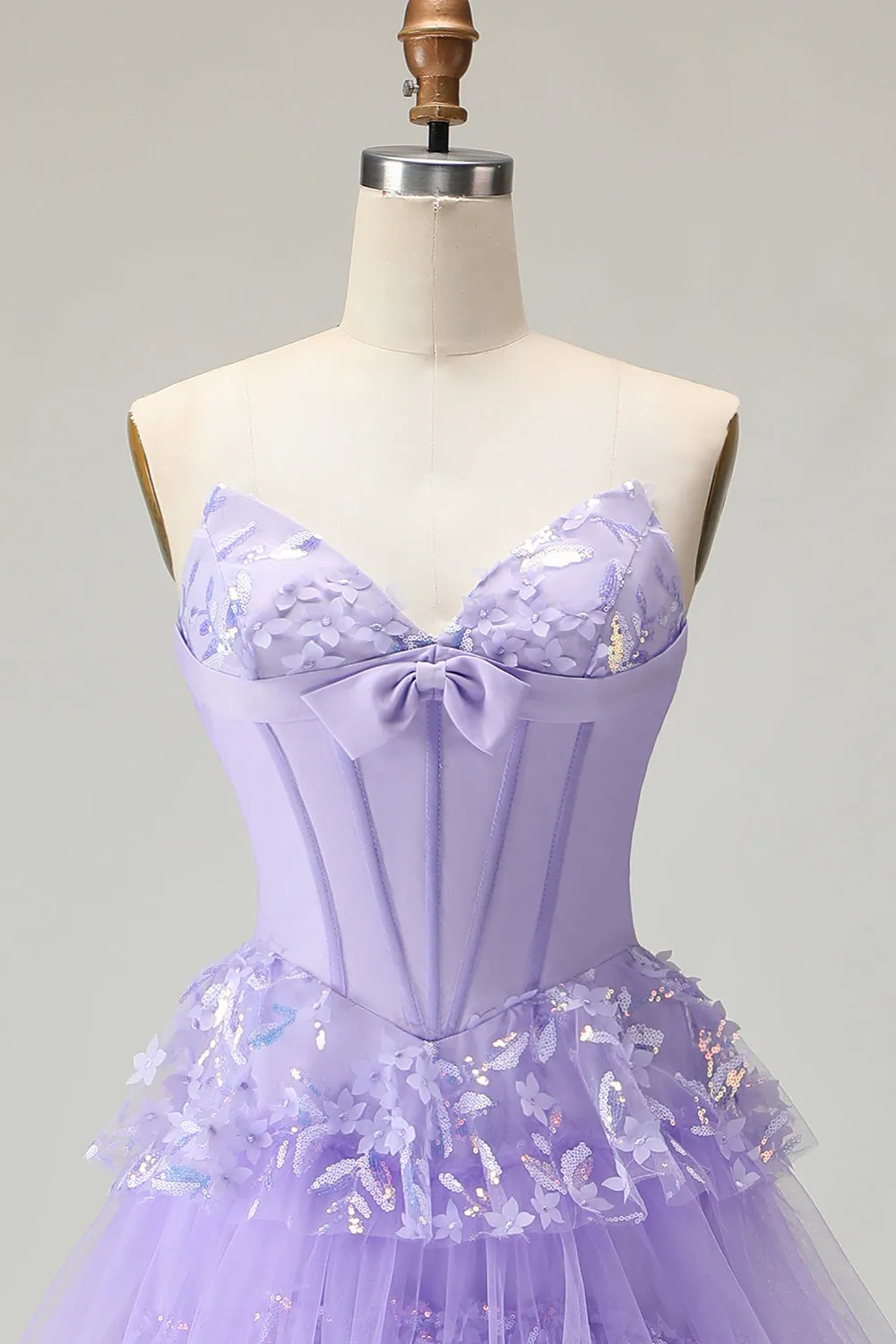 Sweetheart A Line Purple Corset Tiered Ruffle Long Prom Dress with Sequins sold by Zapaka product image thumbnail 4