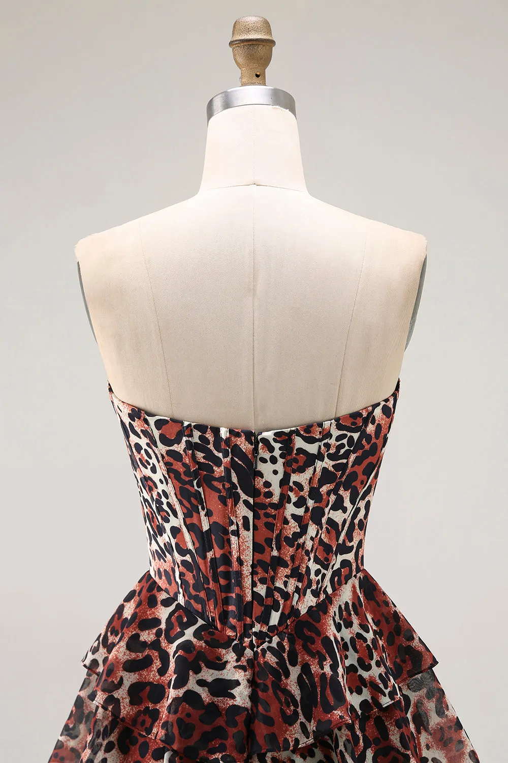 Brown Leopard A Line Sweetheart Tiered Long Prom Dress with Ruffles sold by Zapaka product image thumbnail 5