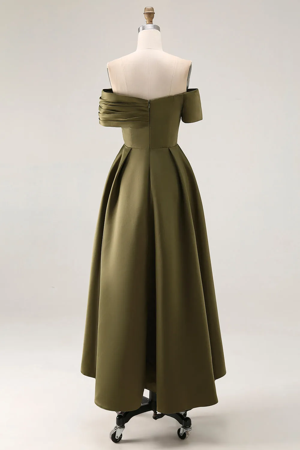 Off the Shoulder Olive A-Line Ruched Satin Ankle Length Mother of the Bride Dress sold by Zapaka product image thumbnail 2