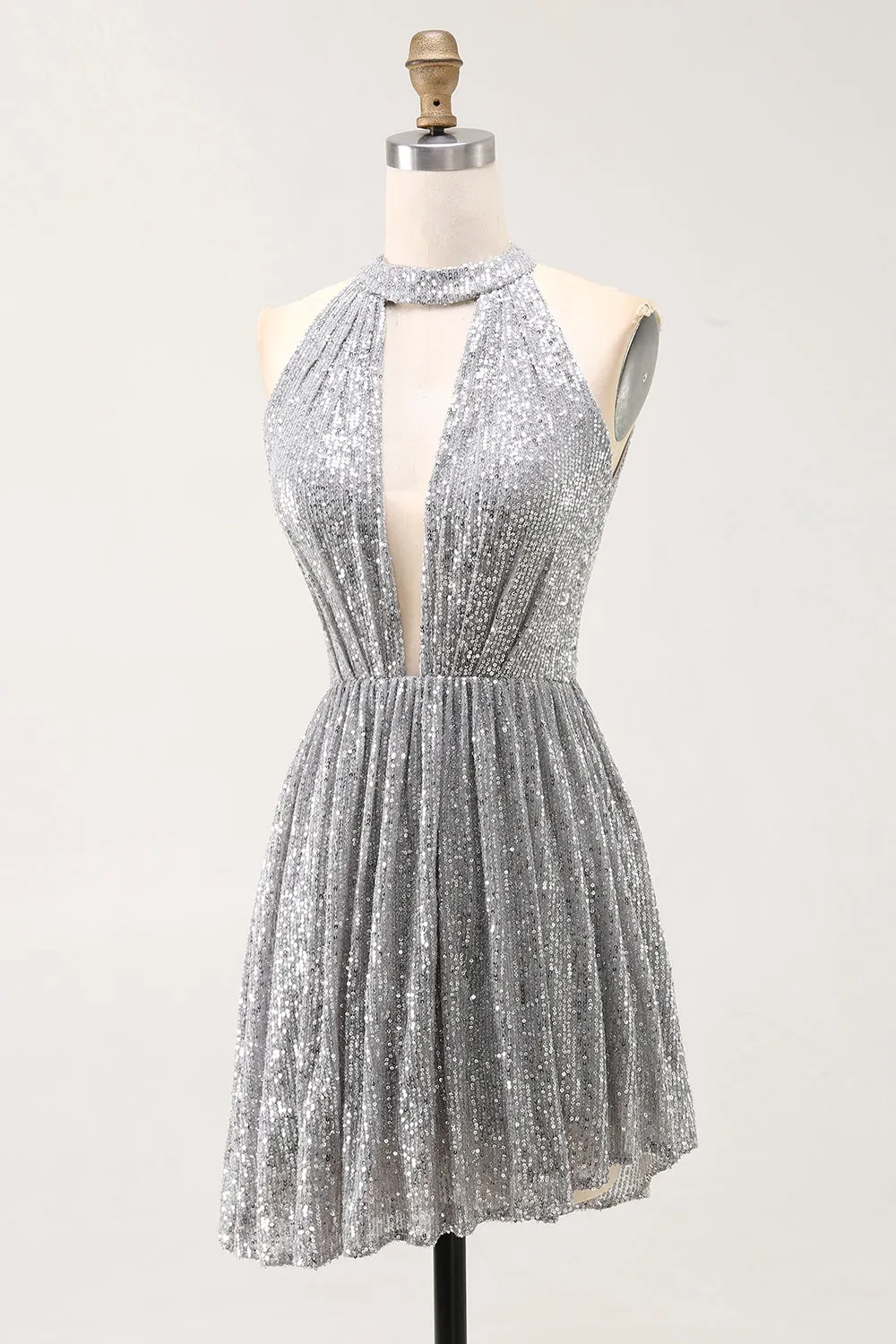 Sparkly A-Line Cut Out Short Open Back Silver Cocktail Dress sold by Zapaka product image thumbnail 5