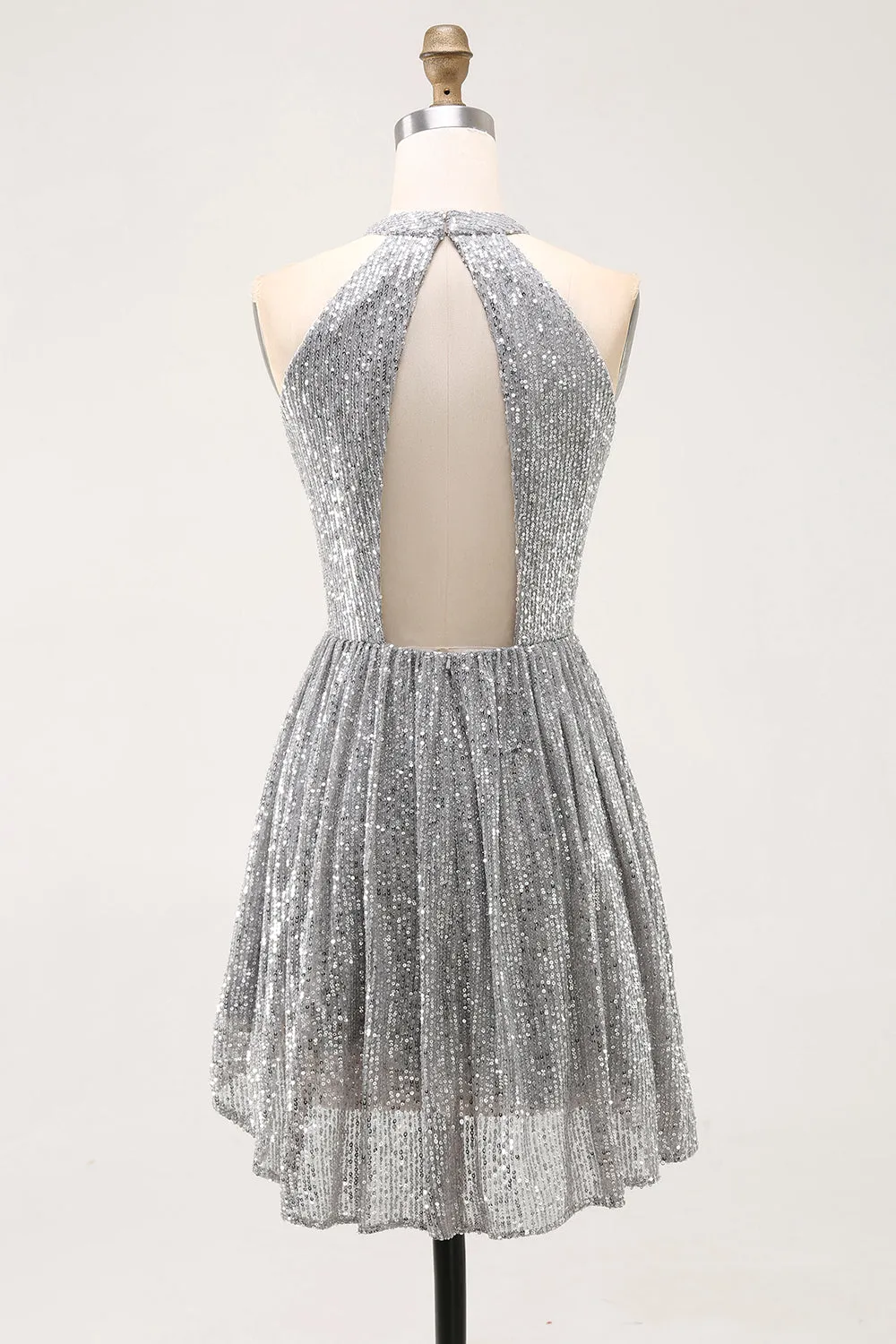 Sparkly A-Line Cut Out Short Open Back Silver Cocktail Dress sold by Zapaka product image thumbnail 2