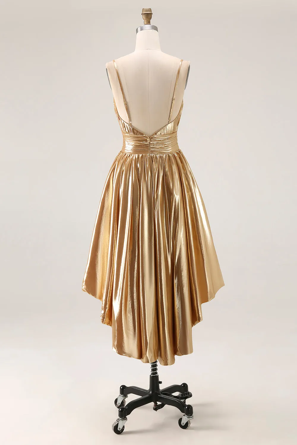 Metallic Gold High-Low A-Line Midi Cocktail Dress sold by Zapaka product image thumbnail 2