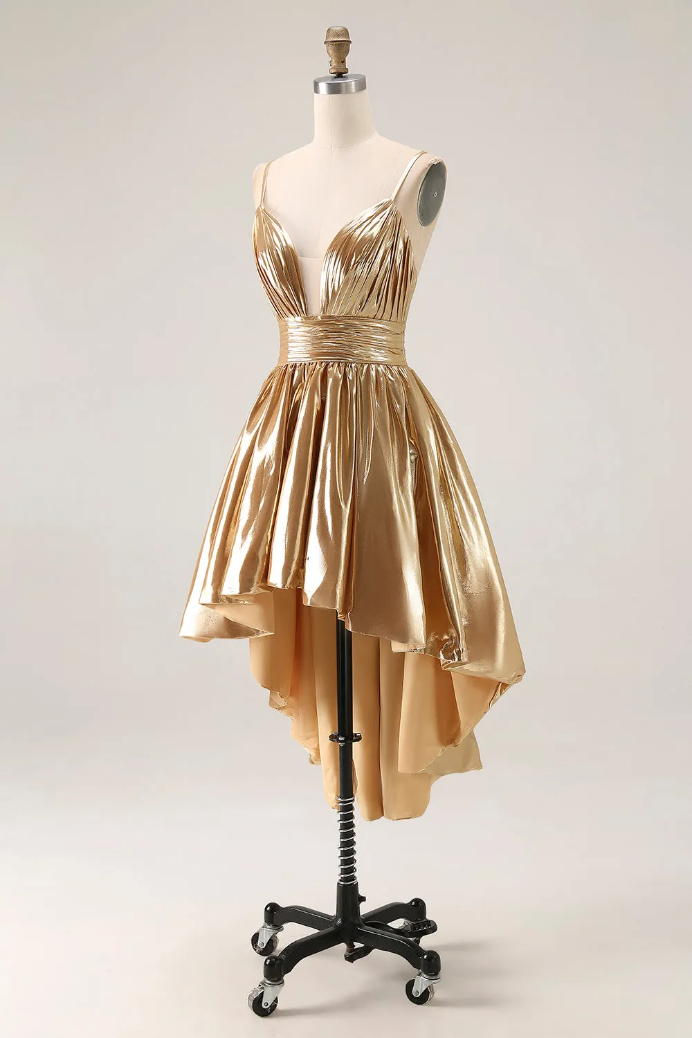 Metallic Gold High-Low A-Line Midi Cocktail Dress sold by Zapaka product image thumbnail 5