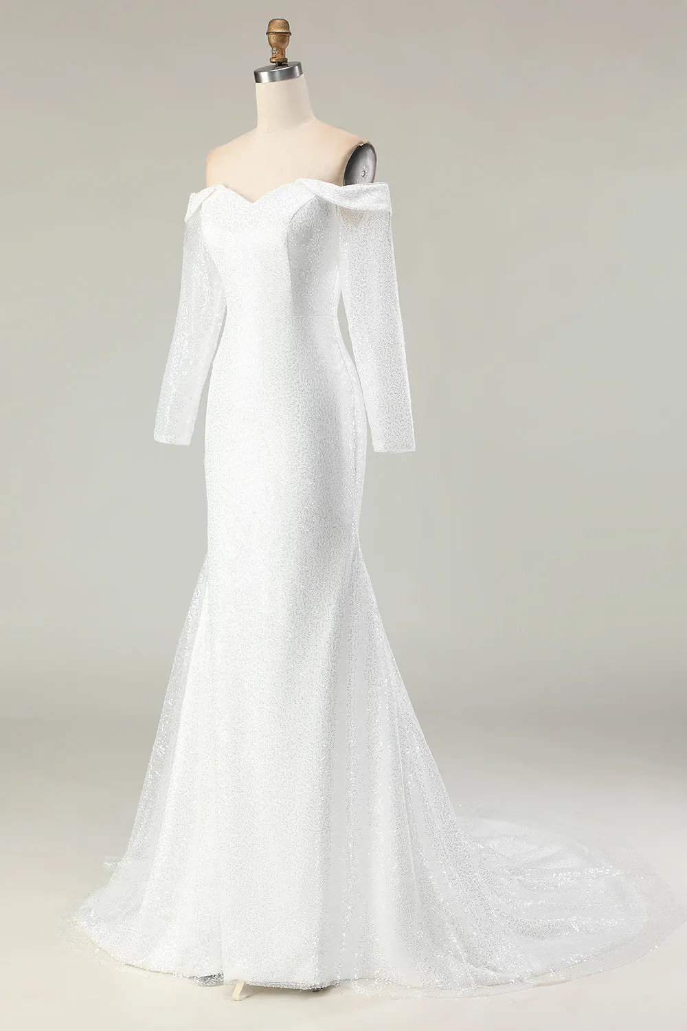 Ivory Off the Shoulder Mermaid Matte Satin Wedding Dress sold by Zapaka product image thumbnail 5