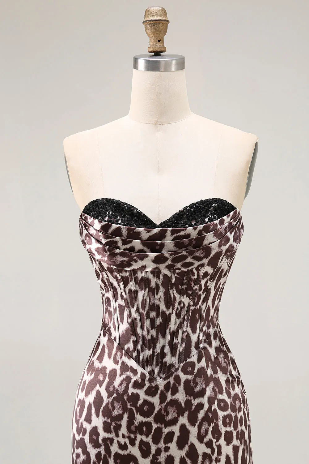 Coffee Leopard Mermaid Strapless Corset Long Prom Dress with Slit sold by Zapaka product image thumbnail 4