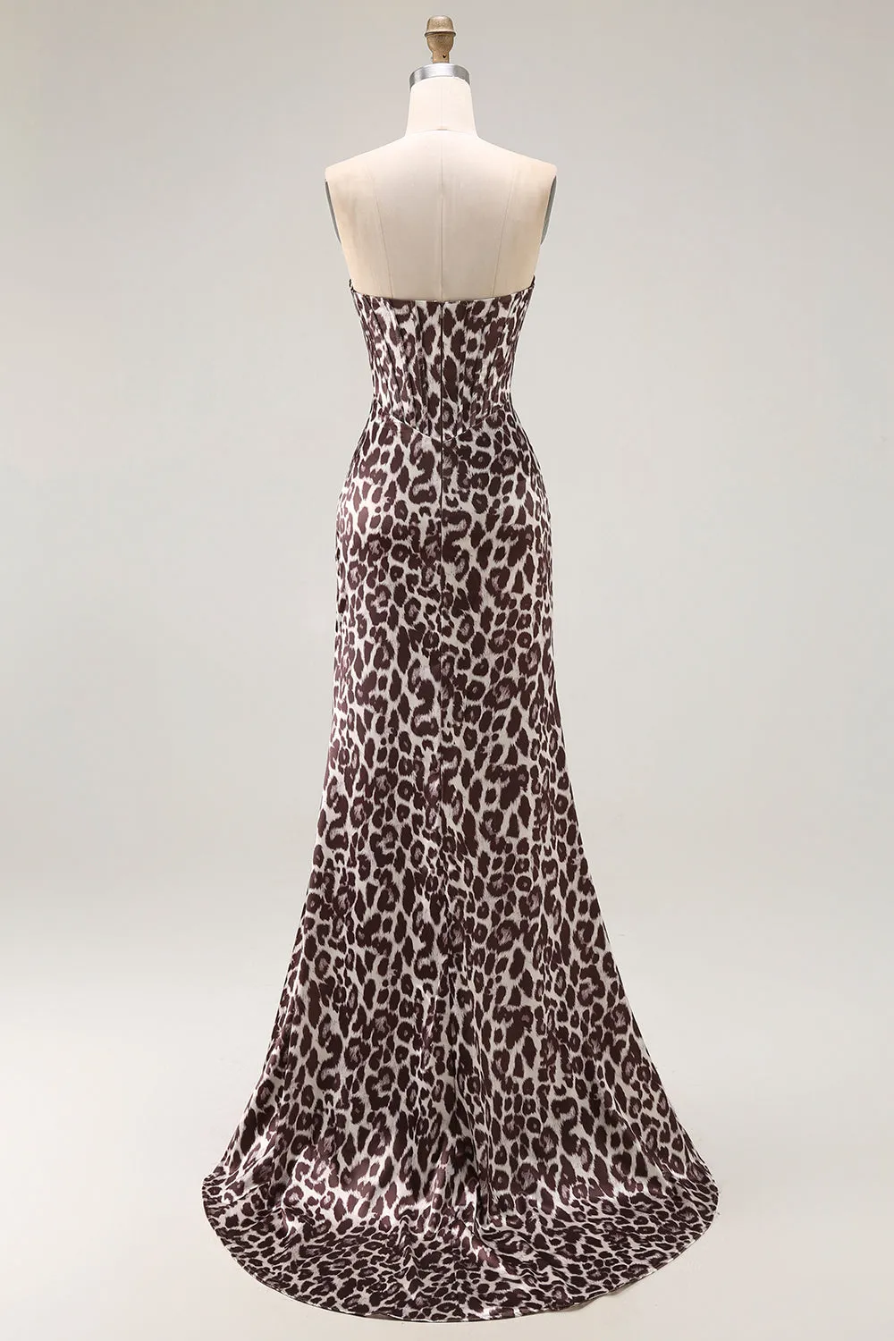 Coffee Leopard Mermaid Strapless Corset Long Prom Dress with Slit sold by Zapaka product image thumbnail 2