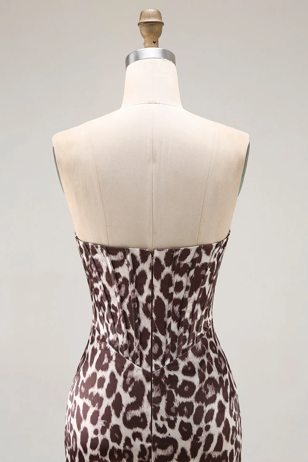 Coffee Leopard Mermaid Strapless Corset Long Prom Dress with Slit sold by Zapaka product image thumbnail 5