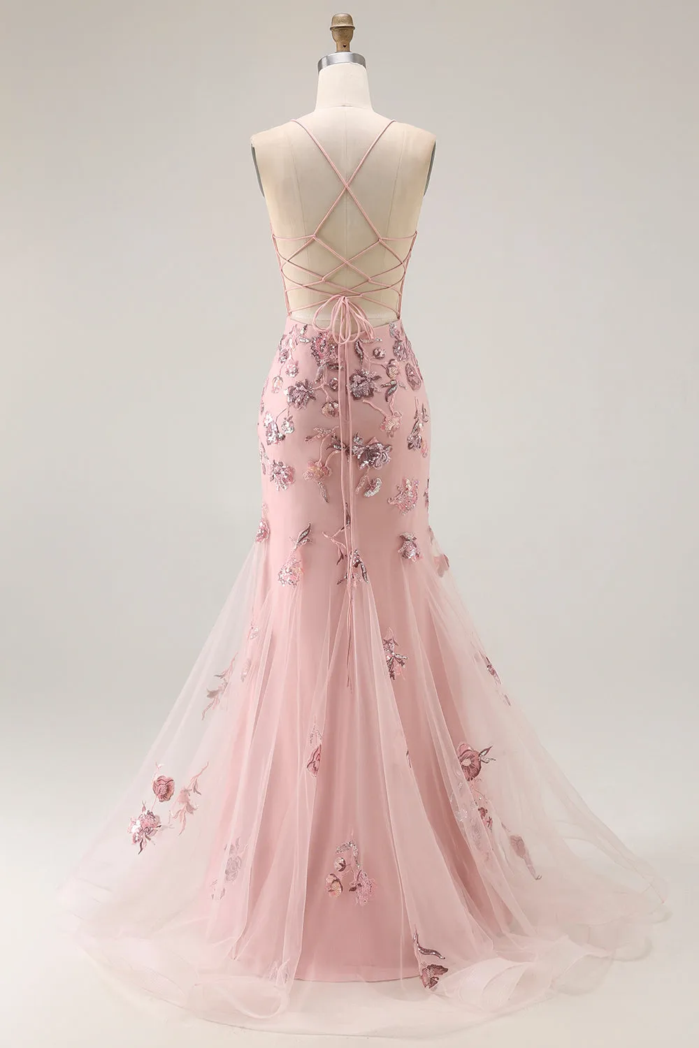 Blush Mermaid Corset Appliqued Long Prom Dress with Beading sold by Zapaka product image thumbnail 2