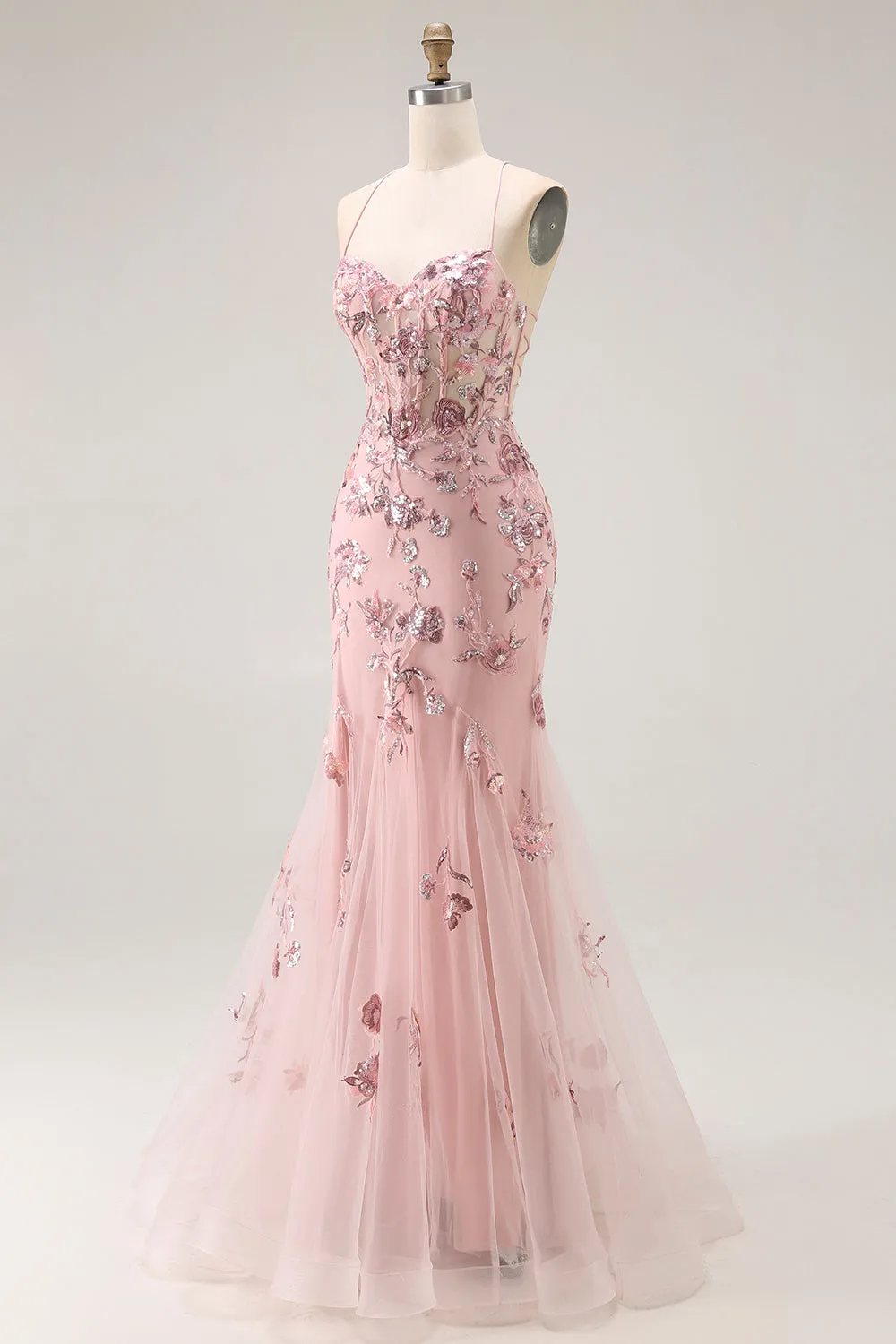 Blush Mermaid Corset Appliqued Long Prom Dress with Beading sold by Zapaka product image thumbnail 3