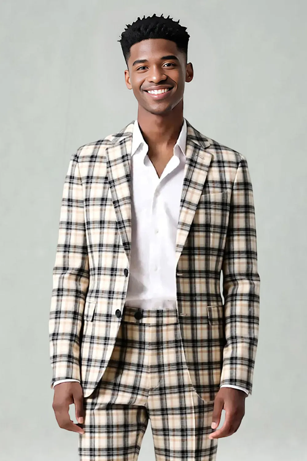 Black Yellow Grid Notched Lapel 2 Piece Men's Prom Suits sold by Zapaka product image thumbnail 2