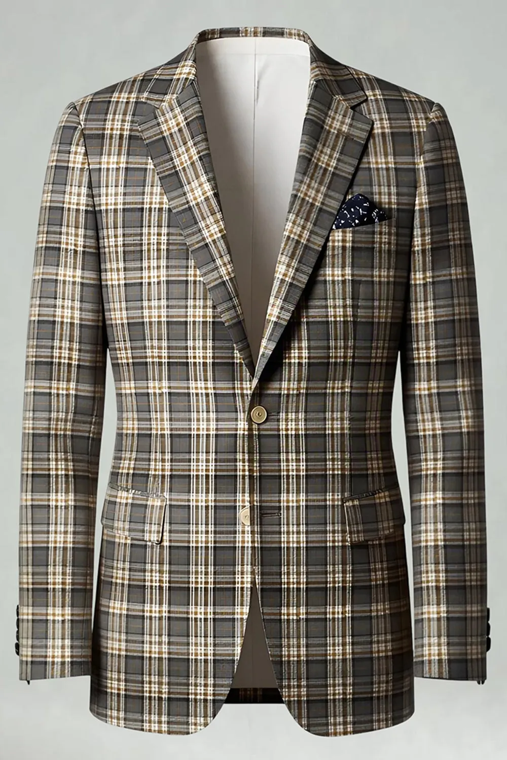 Brown Grey 2 Piece Notched Lapel Grid Men's Prom Suits with Pockets sold by Zapaka product image thumbnail 4