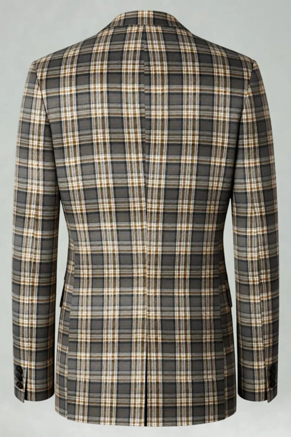 Brown Grey 2 Piece Notched Lapel Grid Men's Prom Suits with Pockets sold by Zapaka product image thumbnail 5