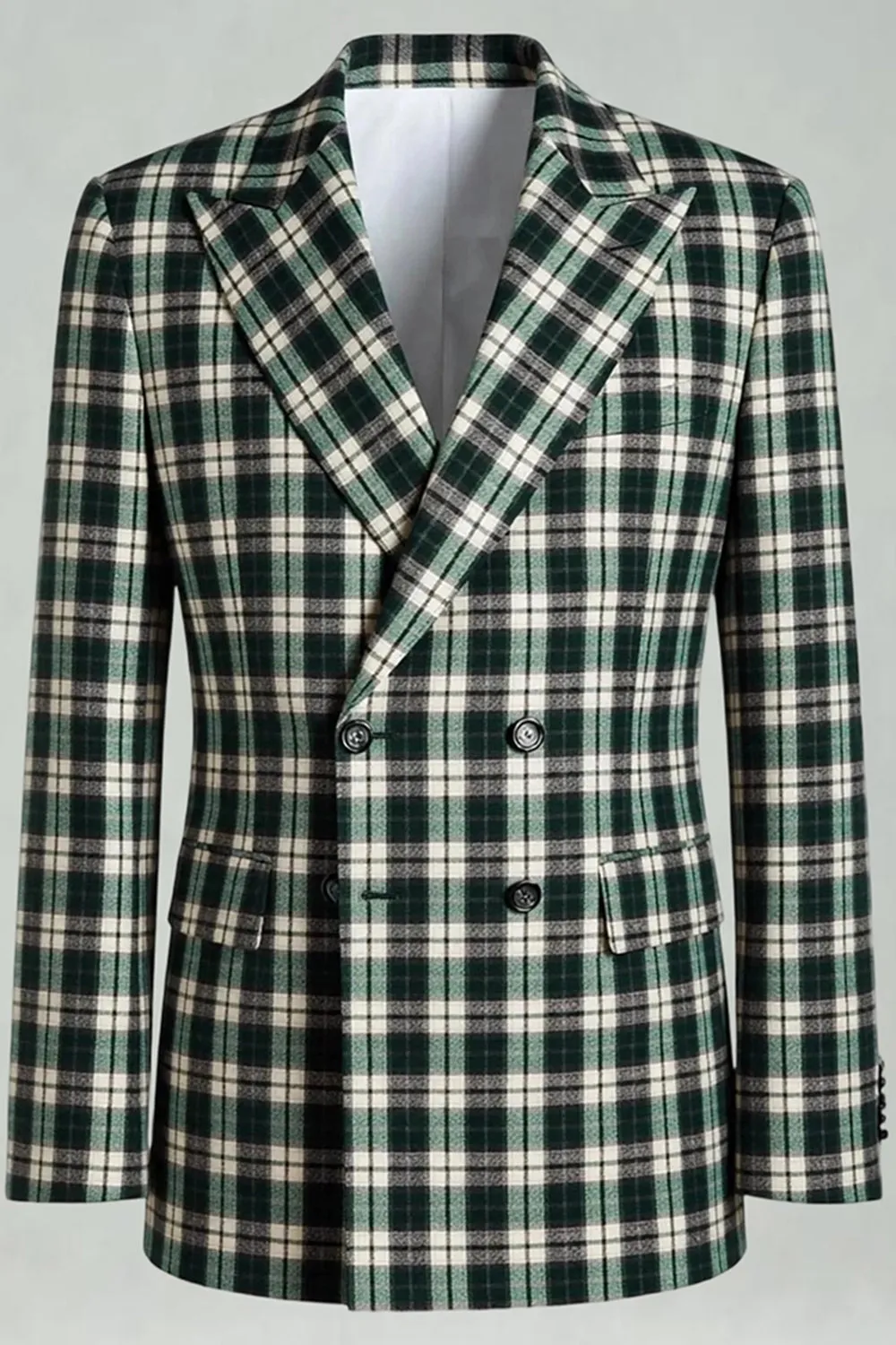 Black Green Grid Peak Lapel 2 Piece Men's Prom Suits sold by Zapaka product image thumbnail 4