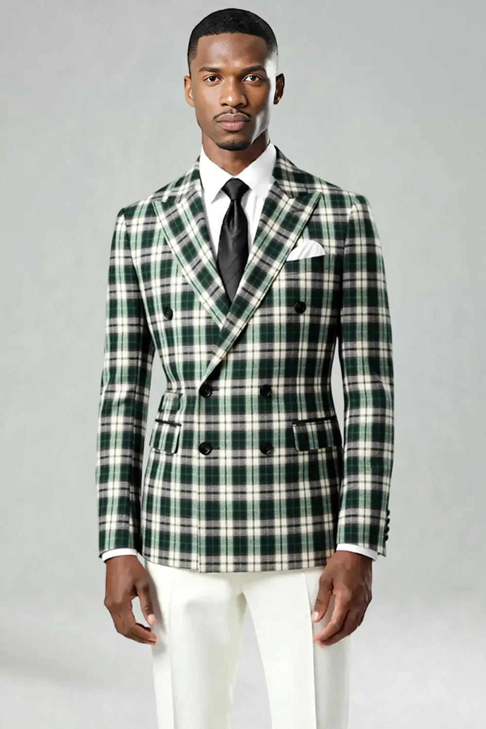 Black Green Grid Peak Lapel 2 Piece Men's Prom Suits sold by Zapaka product image thumbnail 2