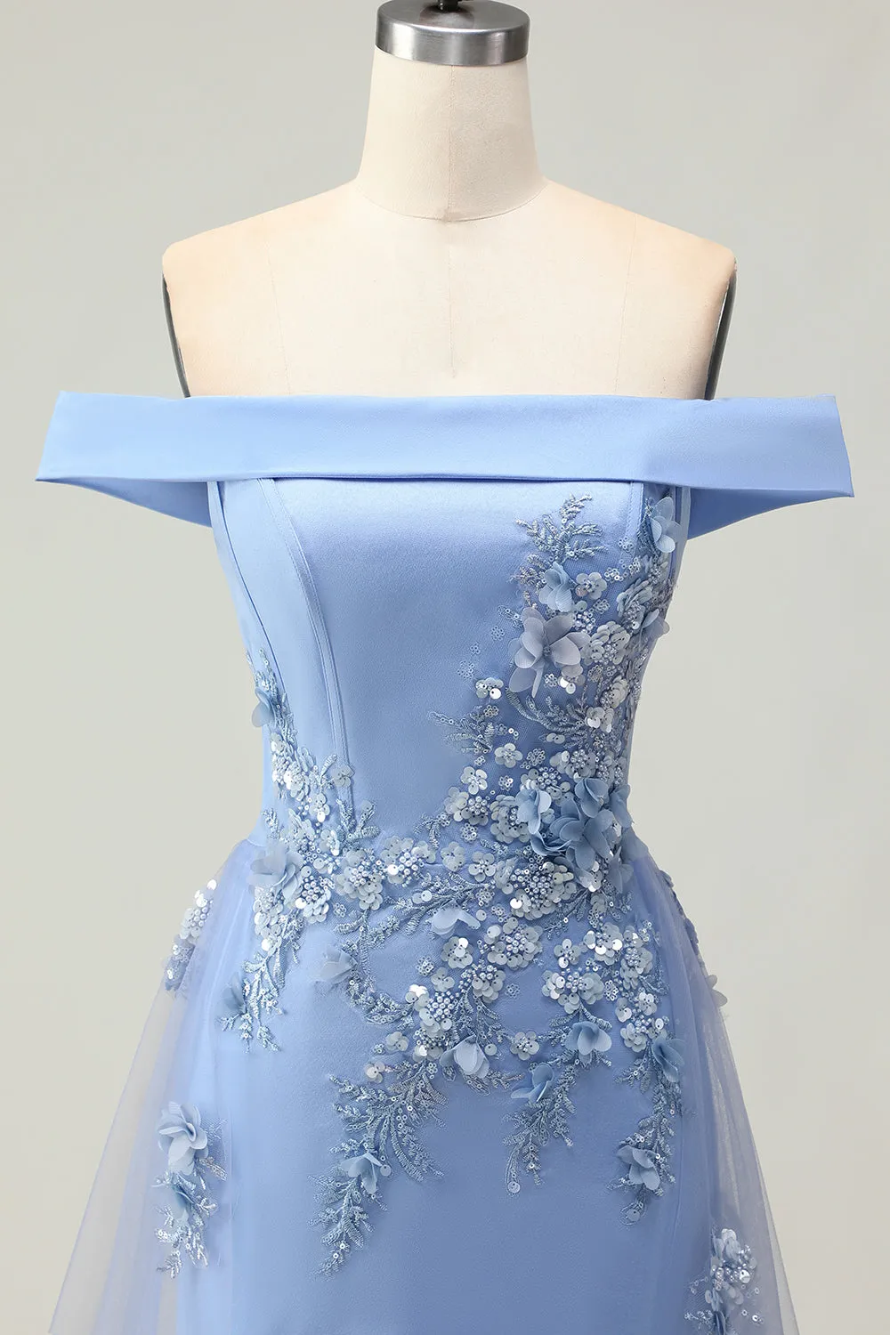 Off the Shoulder Grey Blue Mermaid Appliqued Mother of the Bride Dress with Sequins sold by Zapaka product image thumbnail 4