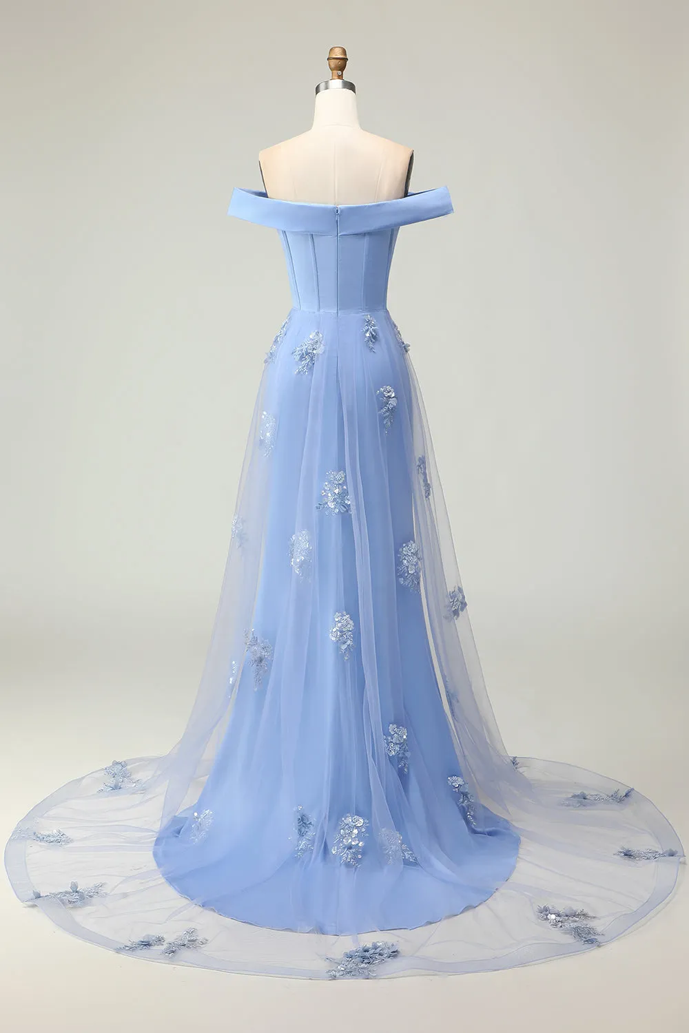 Off the Shoulder Grey Blue Mermaid Appliqued Mother of the Bride Dress with Sequins sold by Zapaka product image thumbnail 2