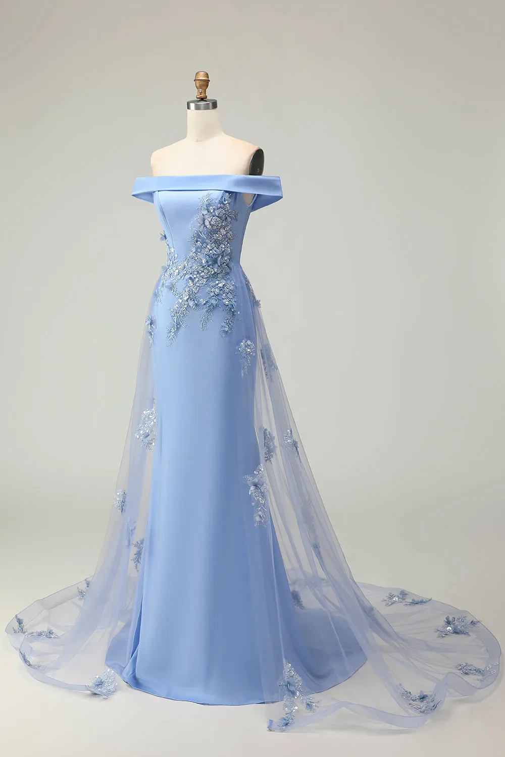 Off the Shoulder Grey Blue Mermaid Appliqued Mother of the Bride Dress with Sequins sold by Zapaka product image thumbnail 3