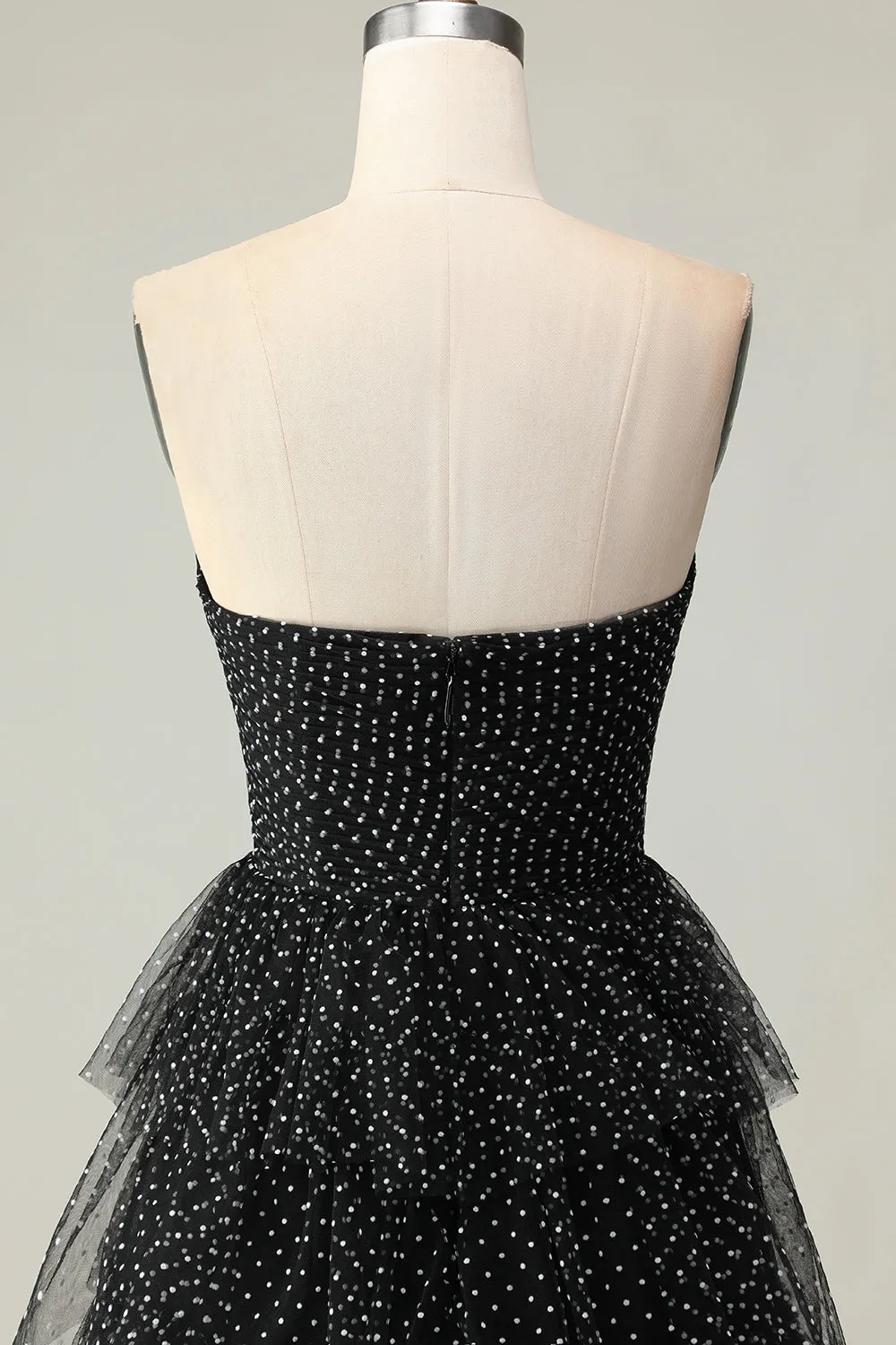 Black A Line Strapless Tiered Ruffle Polka Dots Long Prom Dress with Slit sold by Zapaka product image thumbnail 5