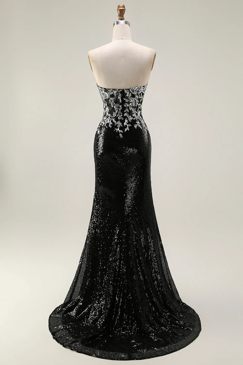 Sparkly Black Silver Mermaid Strapless Sequin Corset Strapless Long Prom Dress sold by Zapaka product image thumbnail 2