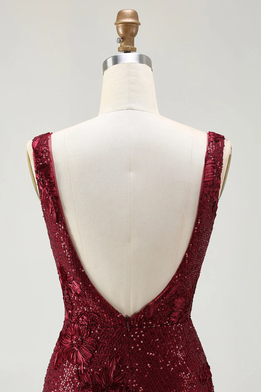 Sparkly Burgundy Mermaid Sequin V Neck Long Prom Dress with Slit sold by Zapaka product image thumbnail 5