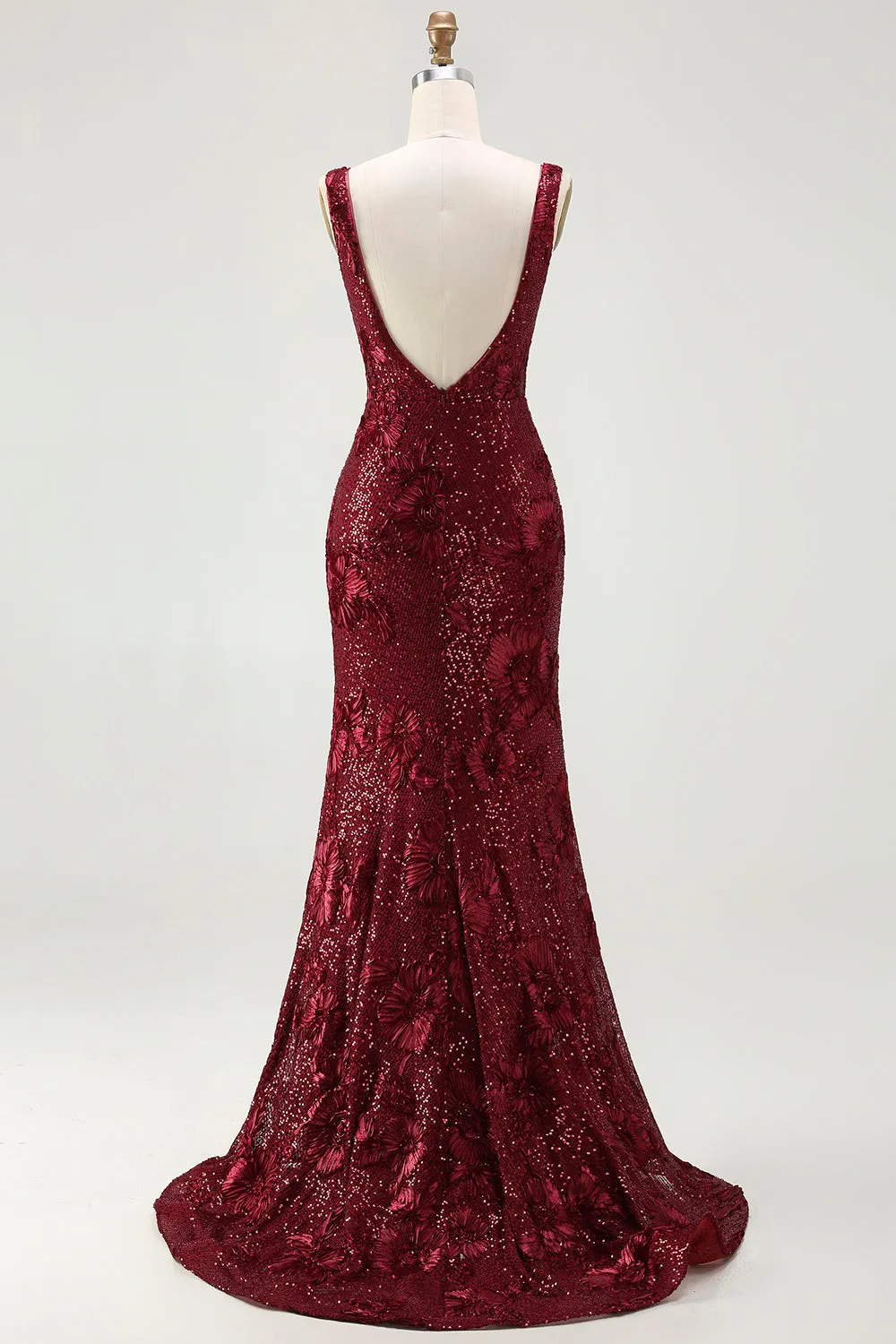 Sparkly Burgundy Mermaid Sequin V Neck Long Prom Dress with Slit sold by Zapaka product image thumbnail 2