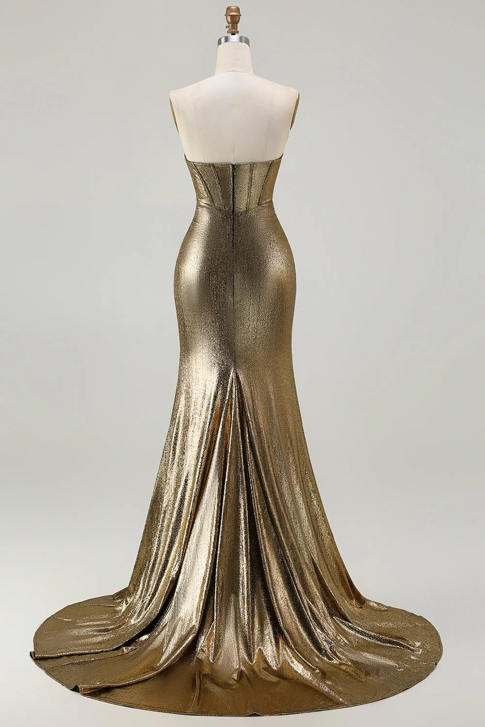 Metallic Dark Golden Beaded Corset Strapless Long Prom Dress sold by Zapaka product image thumbnail 2