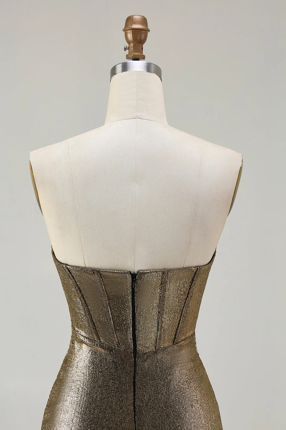 Metallic Dark Golden Beaded Corset Strapless Long Prom Dress sold by Zapaka product image thumbnail 5