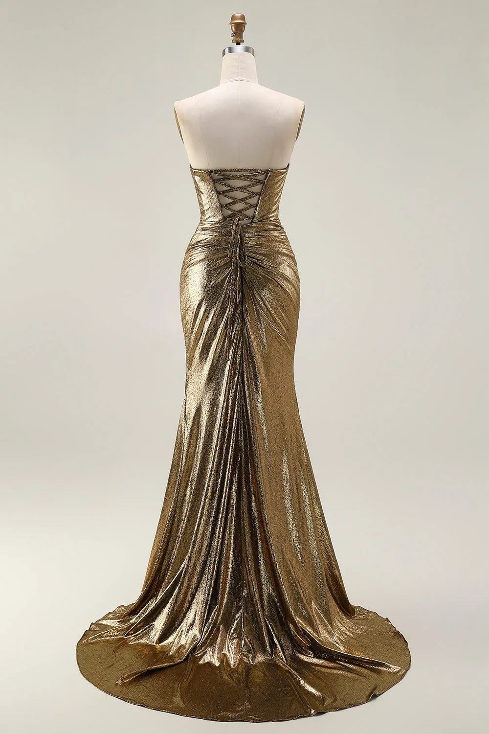 Metallic Dark Golden Mermaid Strapless Cut Out Long Prom Dress with Slit sold by Zapaka product image thumbnail 2