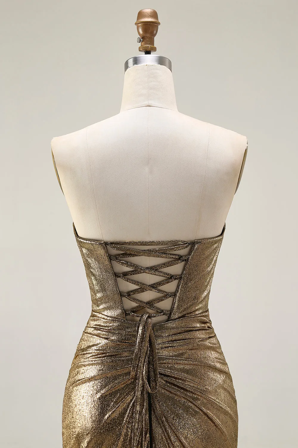 Metallic Dark Golden Mermaid Strapless Cut Out Long Prom Dress with Slit sold by Zapaka product image thumbnail 5