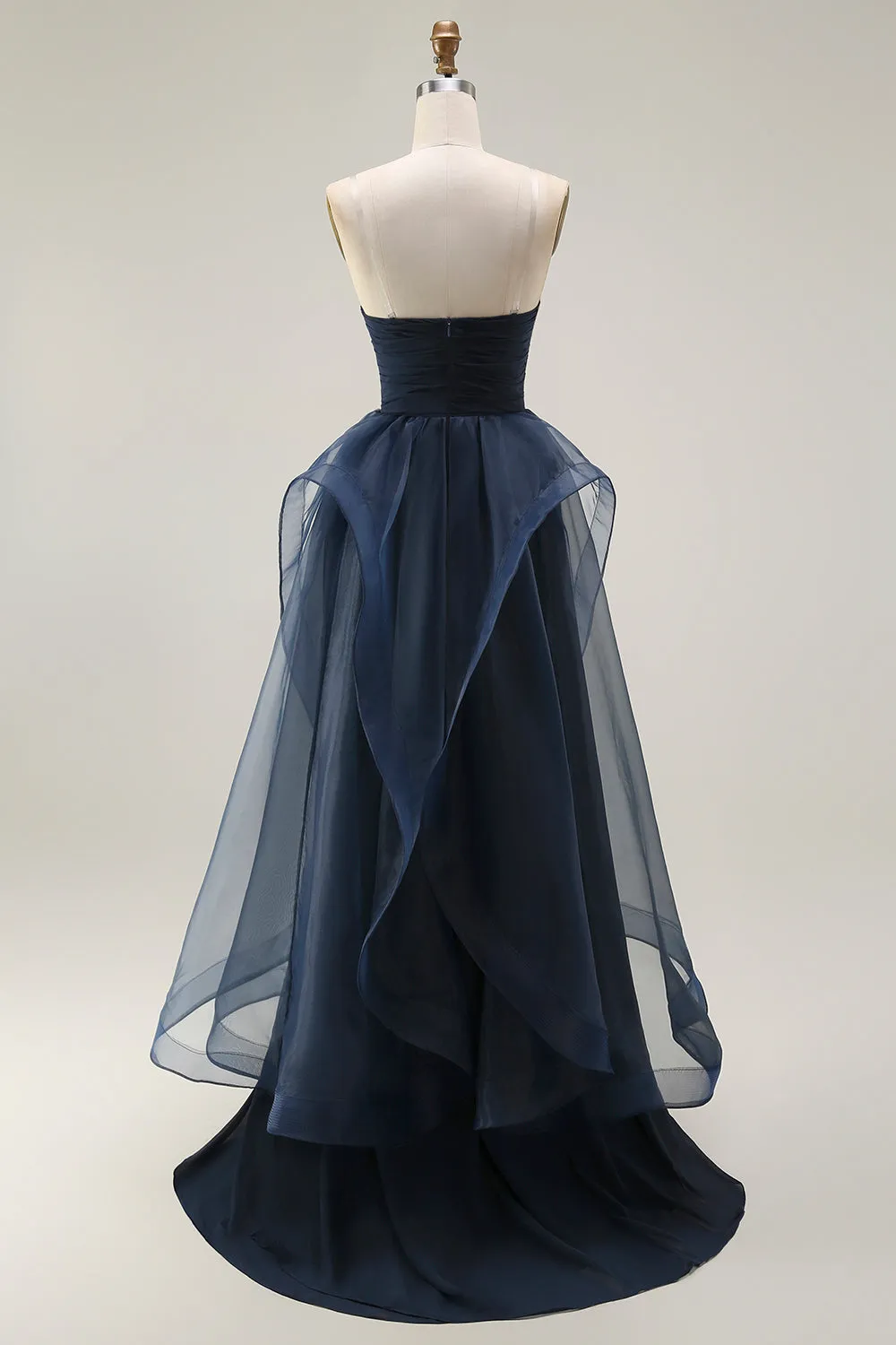 Navy A Line Sweetheart Ruched Long Prom Dress with Ruffles sold by Zapaka product image thumbnail 2
