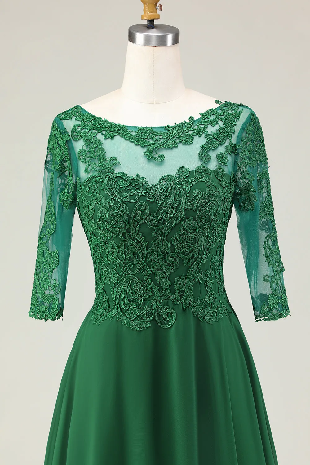Green A Line Appliqued Midi Mother of the Bride Dress with Sleeves sold by Zapaka product image thumbnail 4