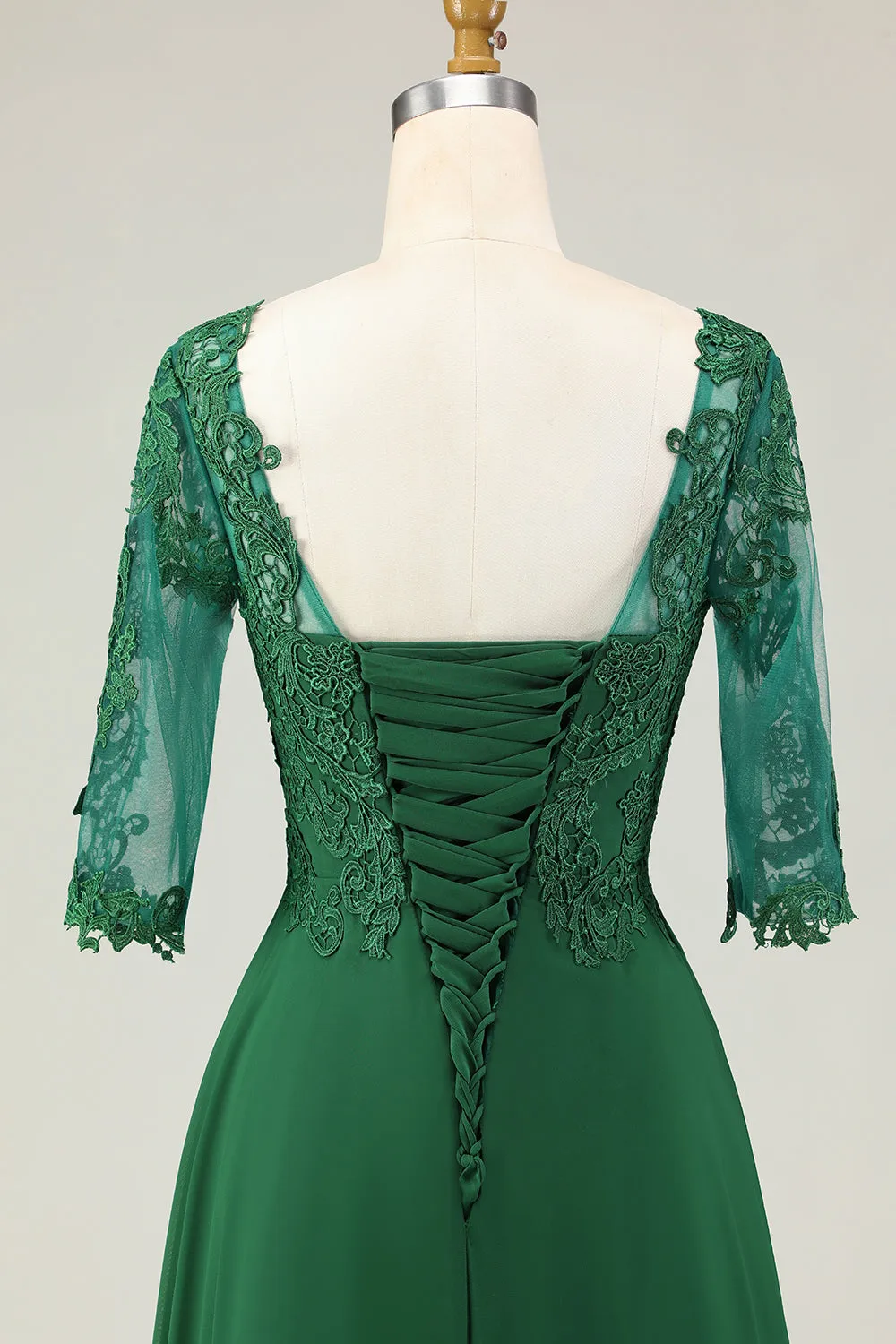 Green A Line Appliqued Midi Mother of the Bride Dress with Sleeves sold by Zapaka product image thumbnail 5