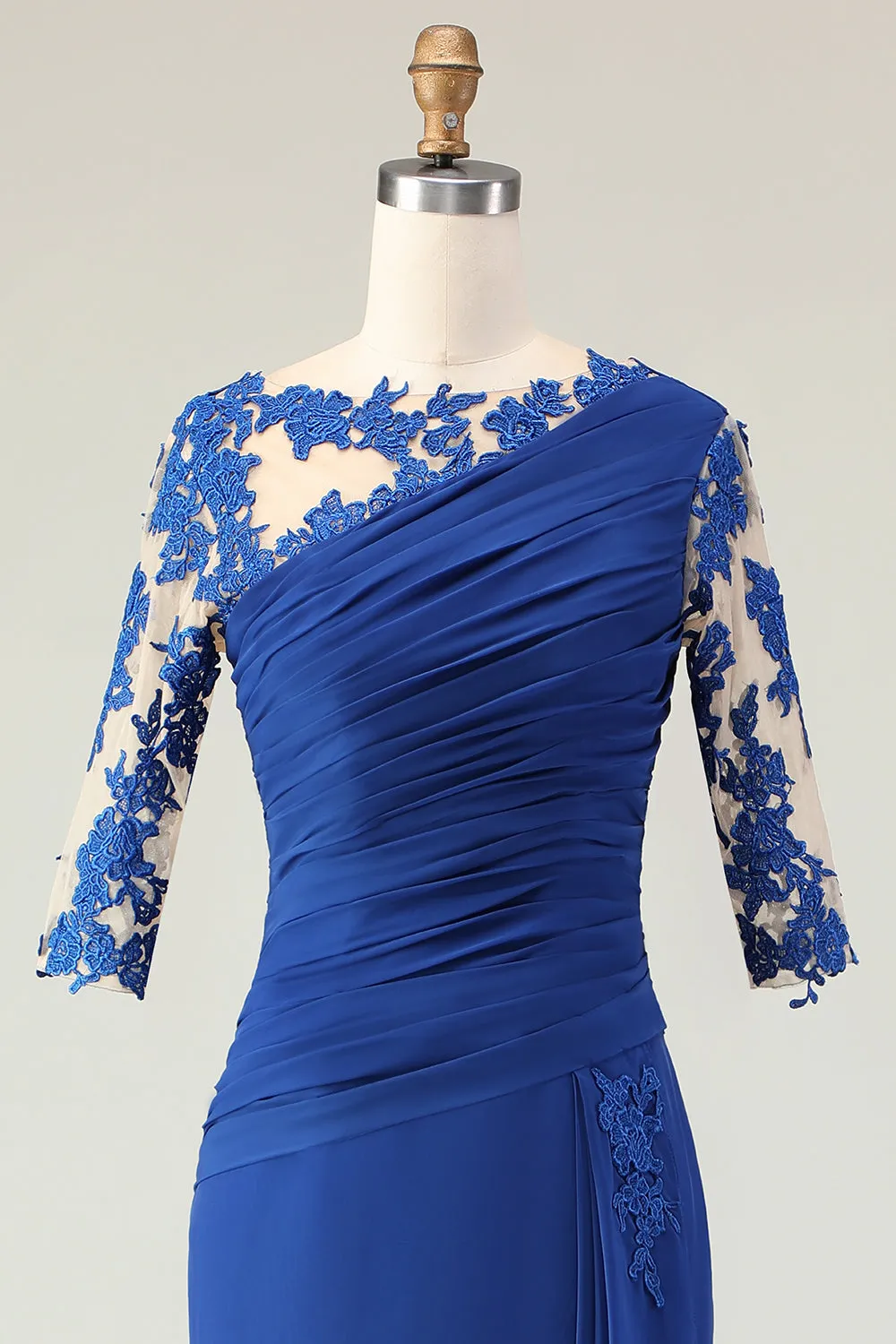 Royal Blue Mermaid Appliqued Ruched Mother of the Bride Dress with Sleeves sold by Zapaka product image thumbnail 4