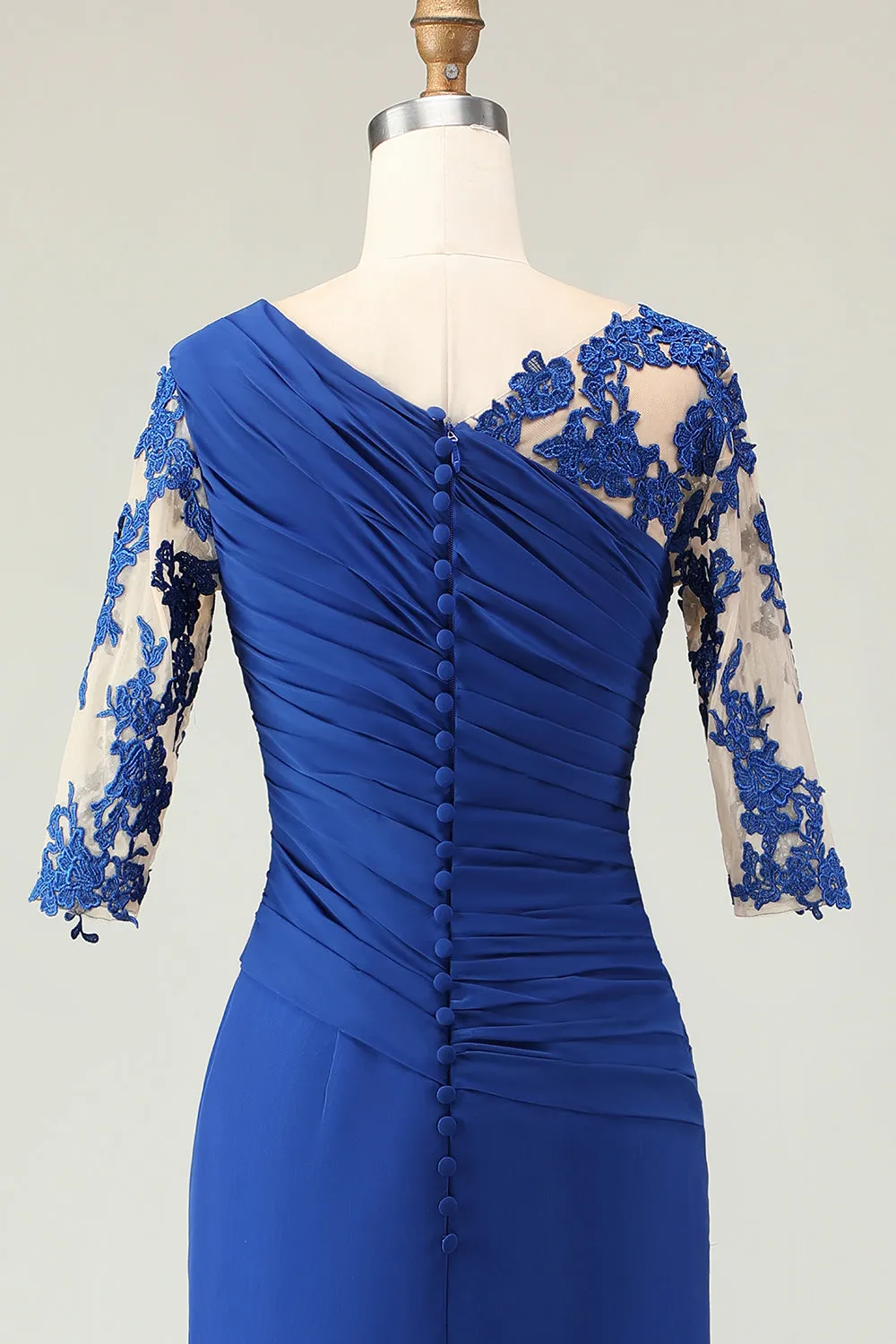 Royal Blue Mermaid Appliqued Ruched Mother of the Bride Dress with Sleeves sold by Zapaka product image thumbnail 5