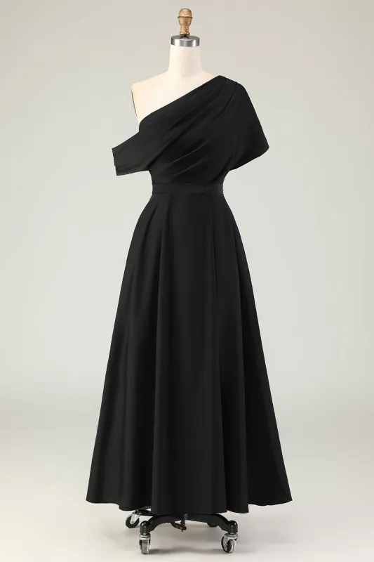 Black A Line Satin Mother Of The Bride Dress With Pockets sold by Zapaka