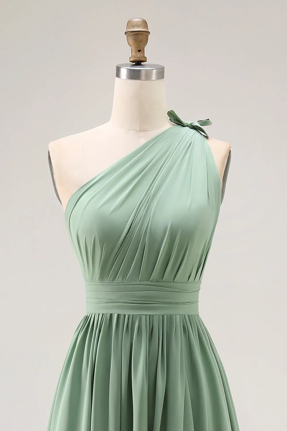 Green A Line One Shoulder Ruched Bridesmaid Dress with Slit sold by Zapaka product image thumbnail 4