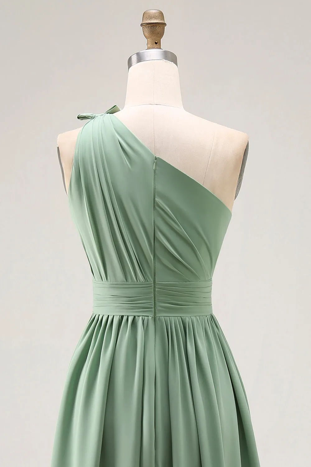 Green A Line One Shoulder Ruched Bridesmaid Dress with Slit sold by Zapaka product image thumbnail 5