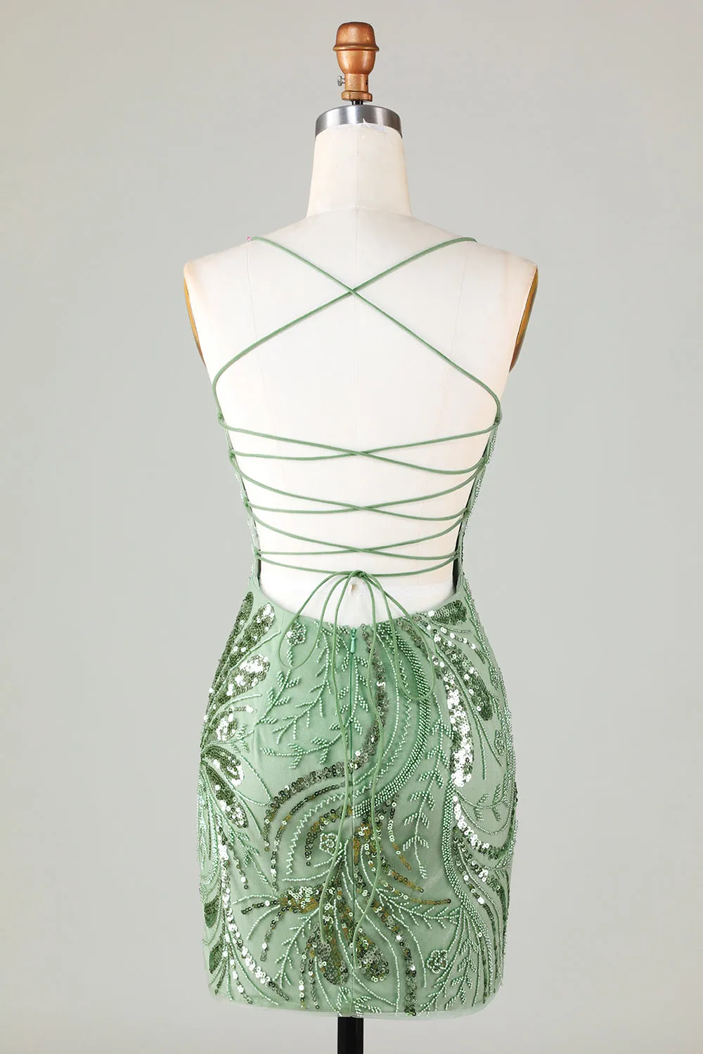 Sparkly Sheath Spaghetti Straps Green Short Homecoming Dress with Criss Cross Back sold by Zapaka product image thumbnail 2