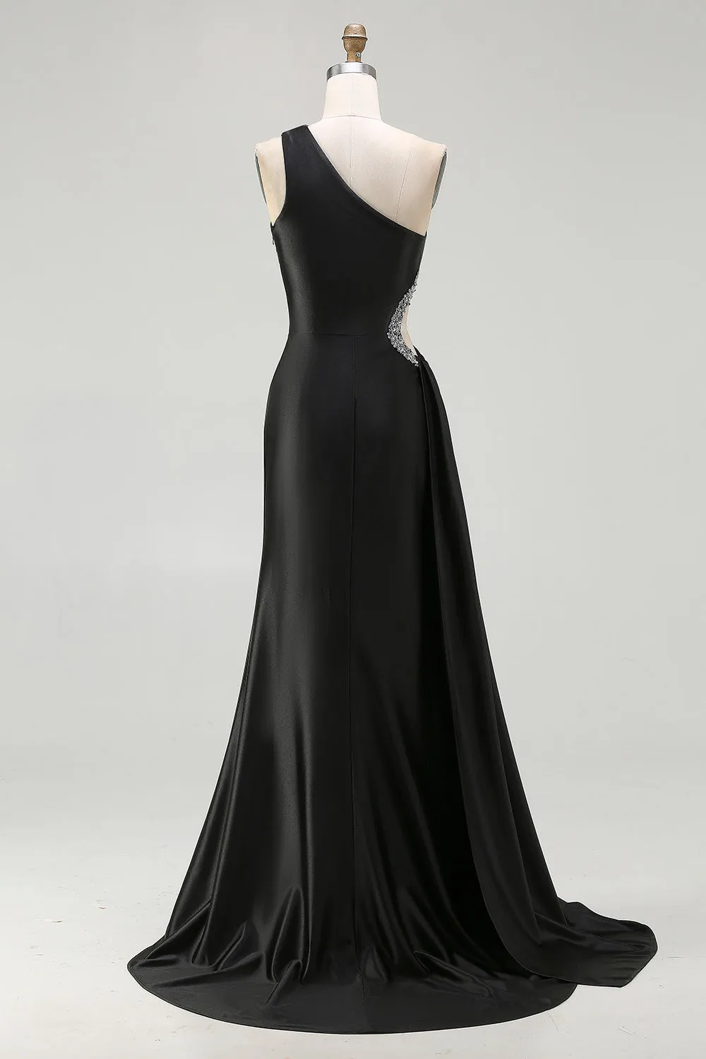 Black Mermaid One Shoulder Cut Out Long Prom Dress with Slit sold by Zapaka product image thumbnail 2