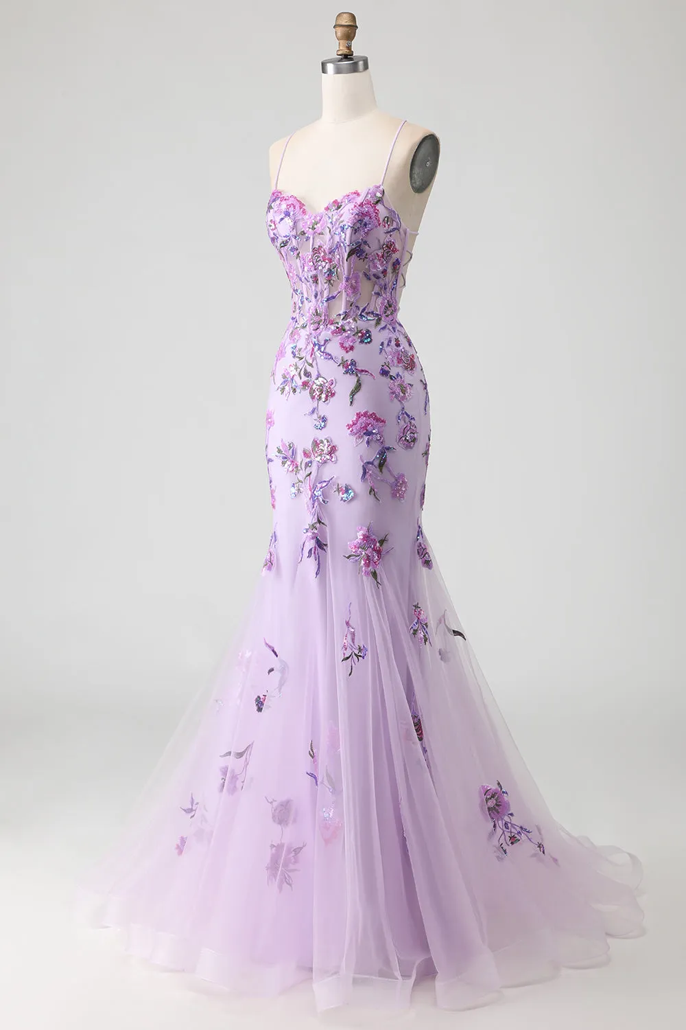 Purple Mermaid Appliqued Corset Long Prom Dress with Beading sold by Zapaka product image thumbnail 3