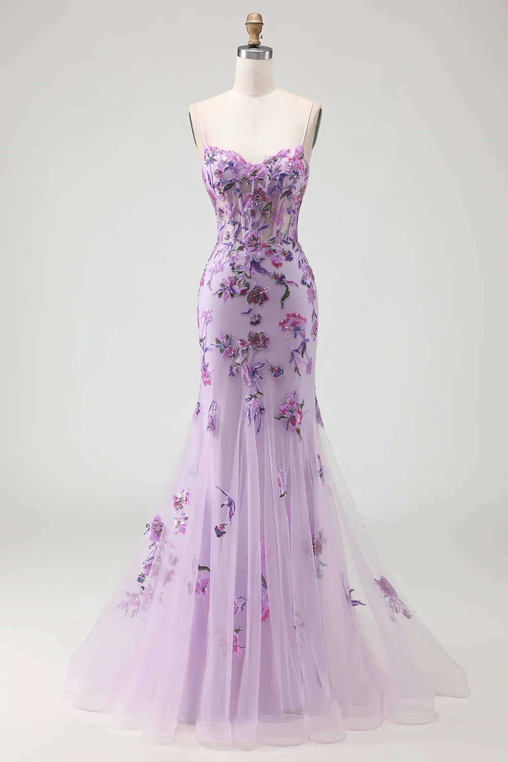 Purple Mermaid Appliqued Corset Long Prom Dress with Beading sold by Zapaka