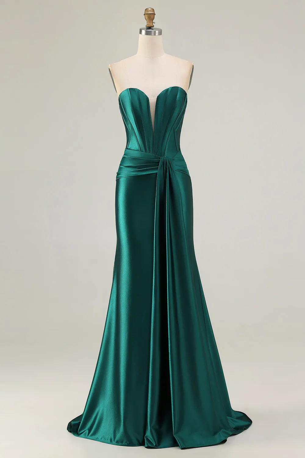 Strapless Mermaid Dark Green Corset Long Prom Dress with Sash sold by Zapaka