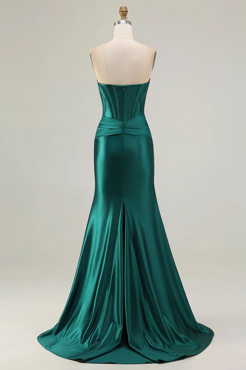 Strapless Mermaid Dark Green Corset Long Prom Dress with Sash sold by Zapaka product image thumbnail 2